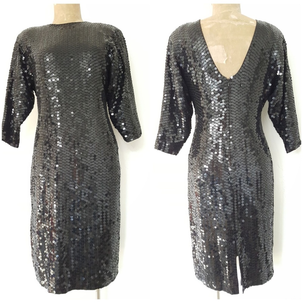 Vintage 80s Sequin Party Dress Small Cocktail